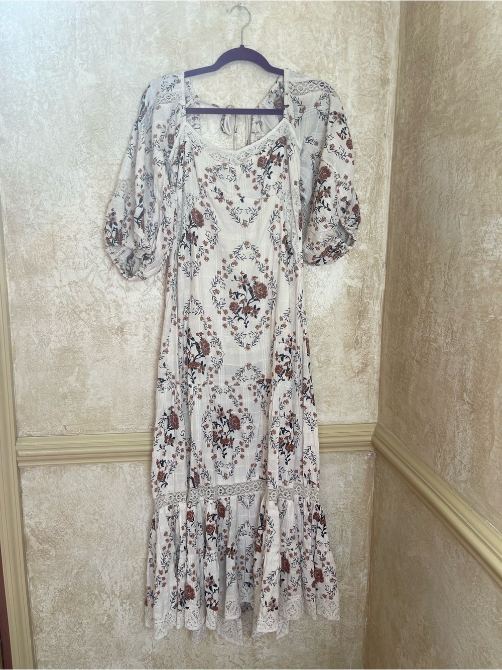Free People All The Attitude Printed Maxi Dress Sz M Cottagecore Milkmaid Fairy - Picture 5 of 15